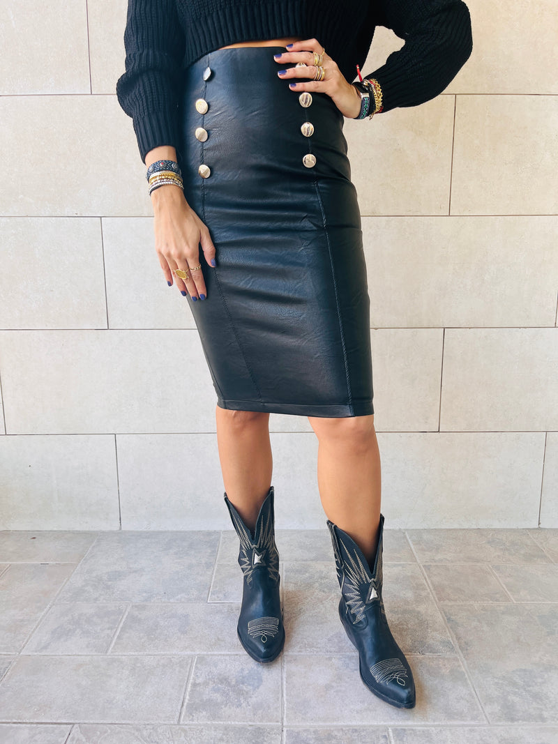 Black Pencil Leather Skirt