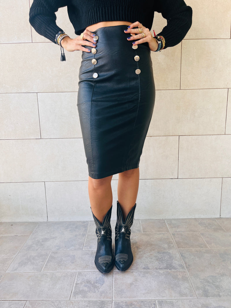 Black Pencil Leather Skirt