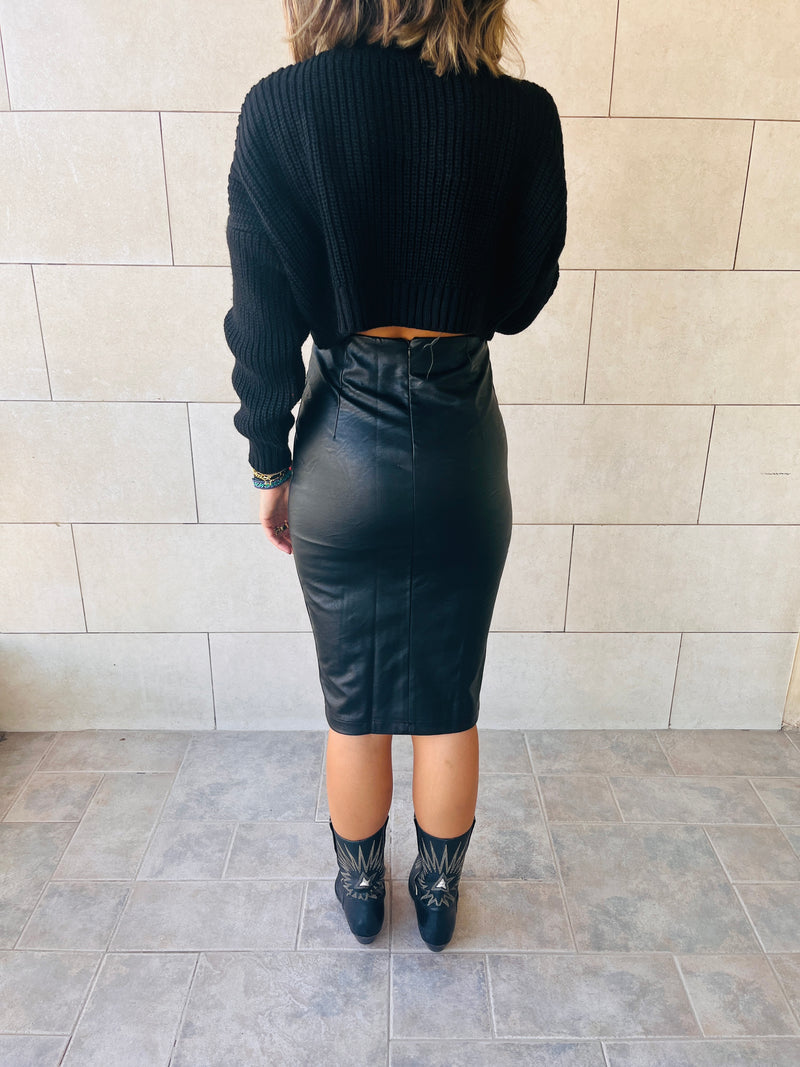 Black Pencil Leather Skirt