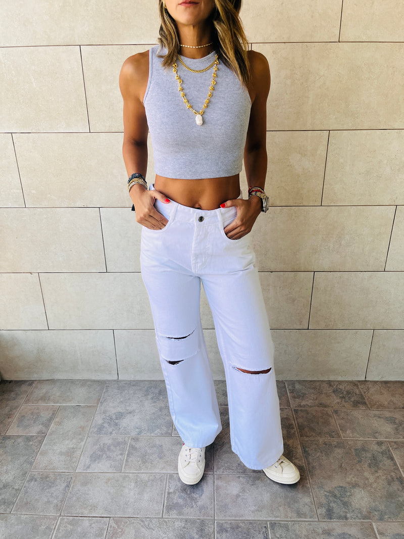 White 90’s Ripped Jeans