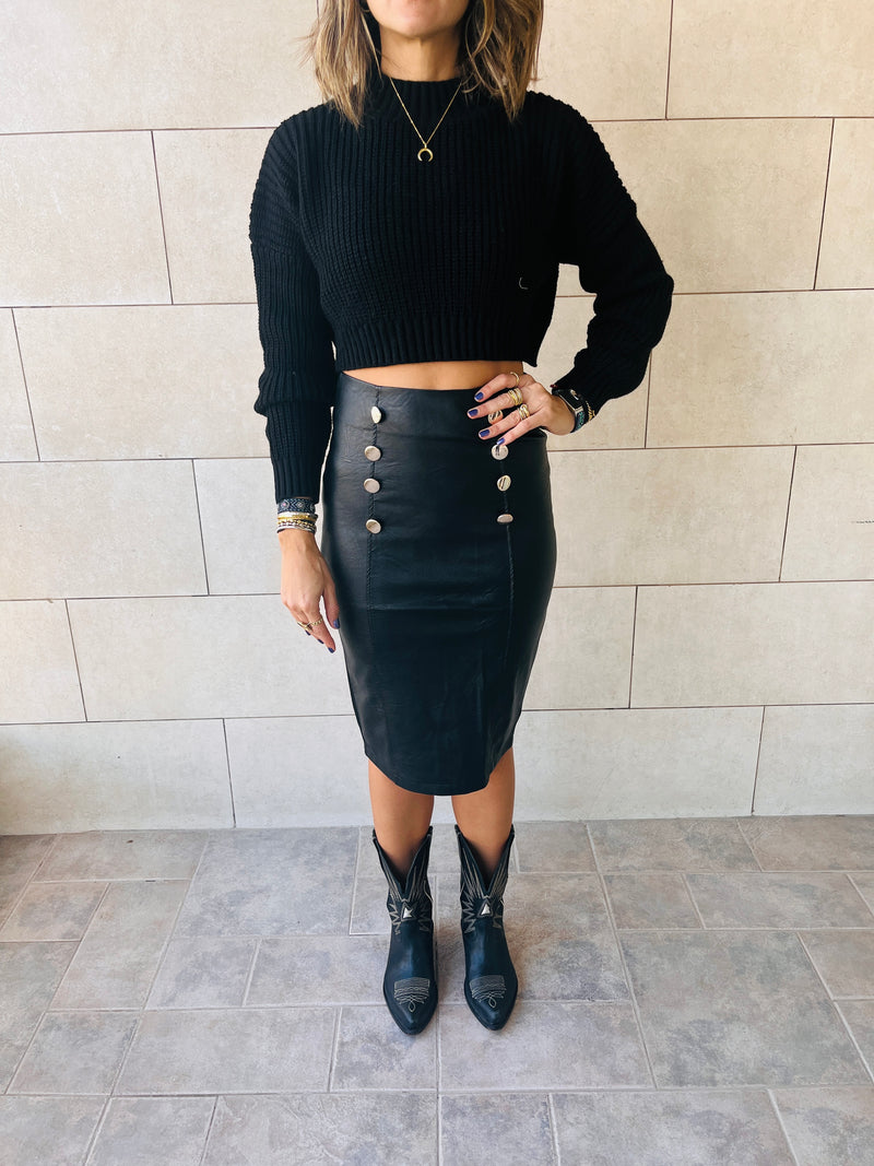 Black Pencil Leather Skirt