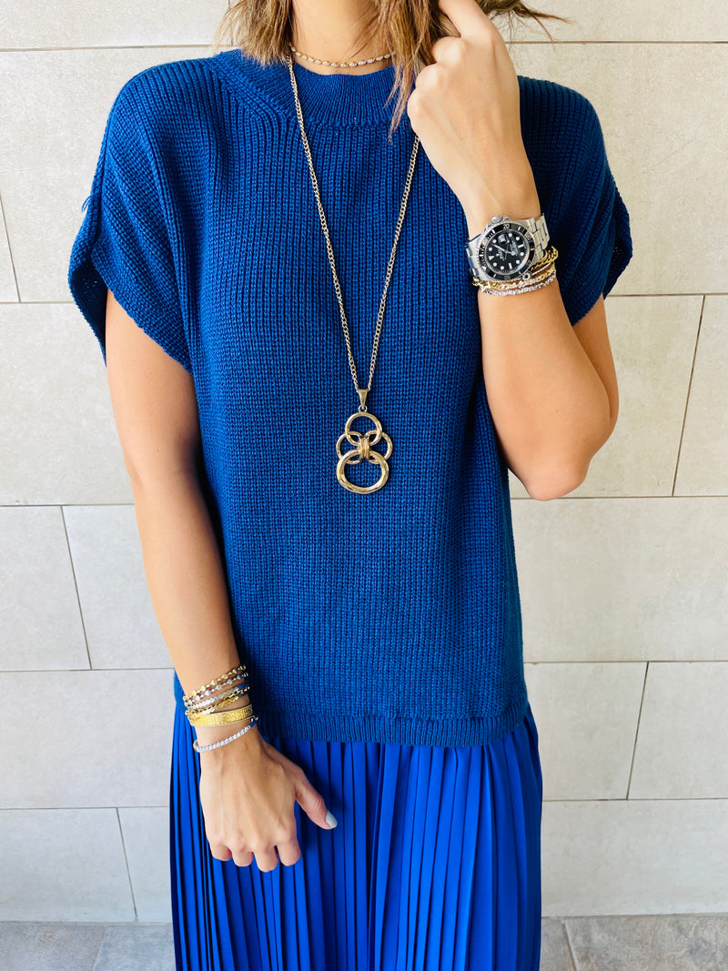 Blue Pullover Plisse Dress