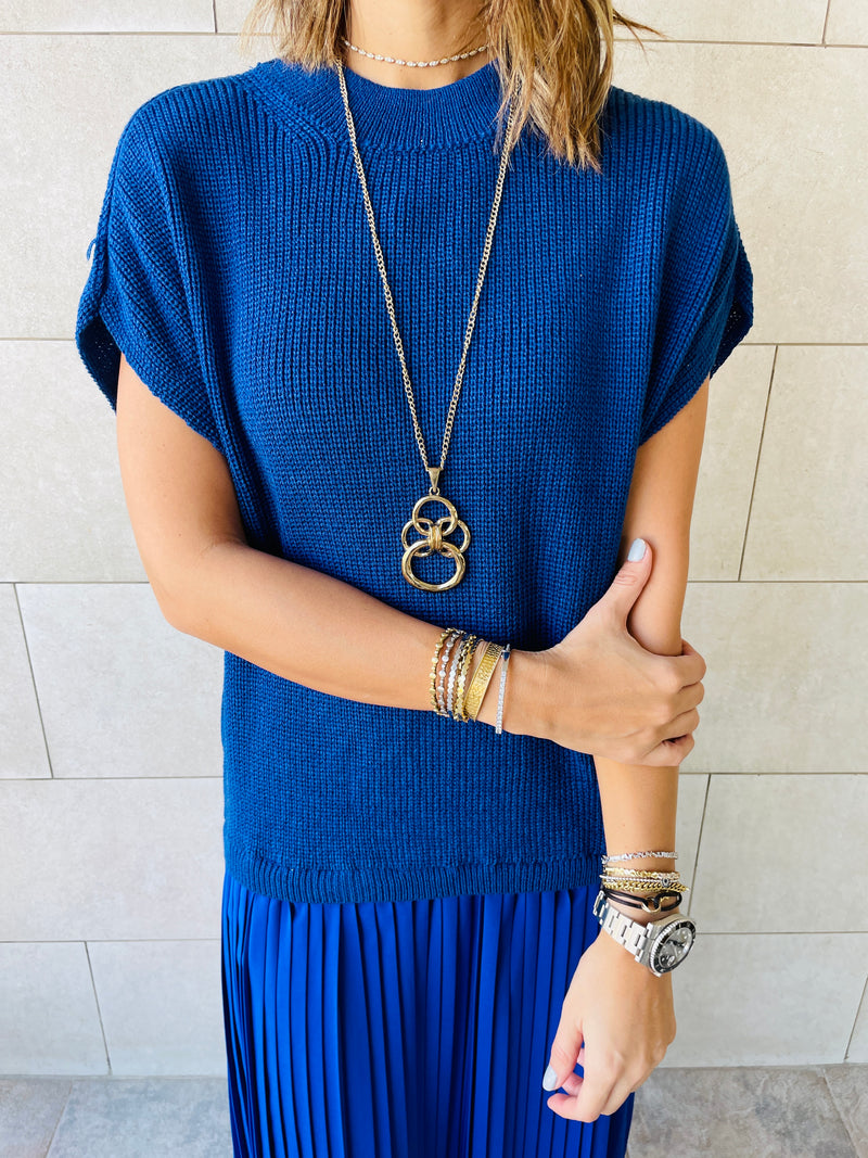 Blue Pullover Plisse Dress