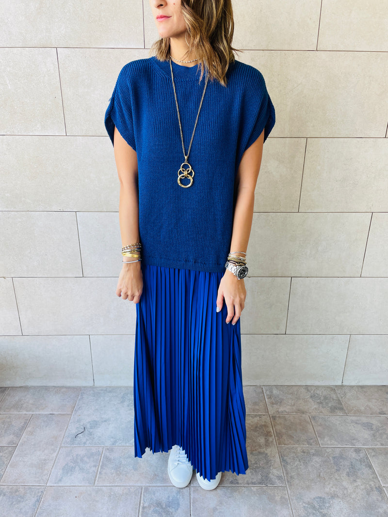 Blue Pullover Plisse Dress