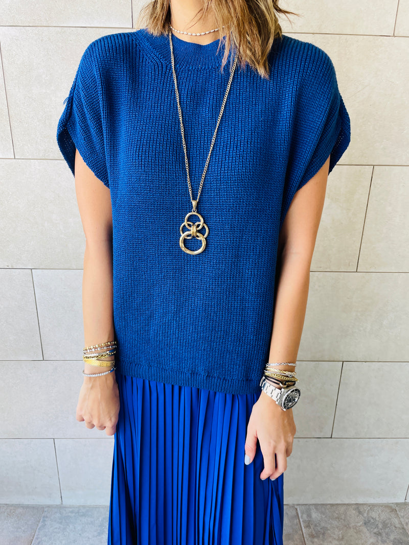 Blue Pullover Plisse Dress