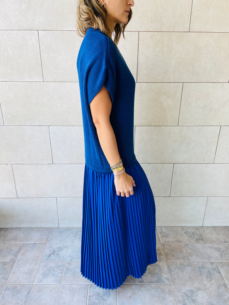 Blue Pullover Plisse Dress
