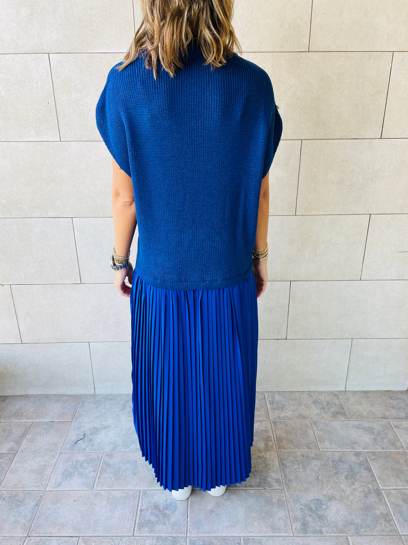 Blue Pullover Plisse Dress
