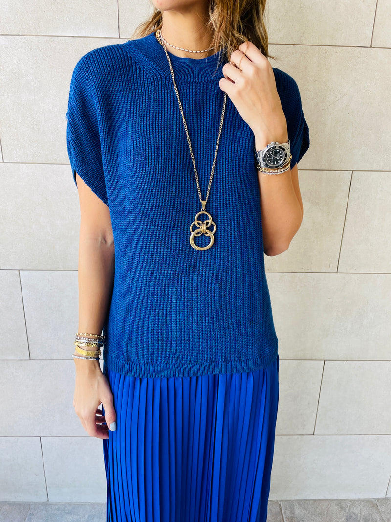 Blue Pullover Plisse Dress