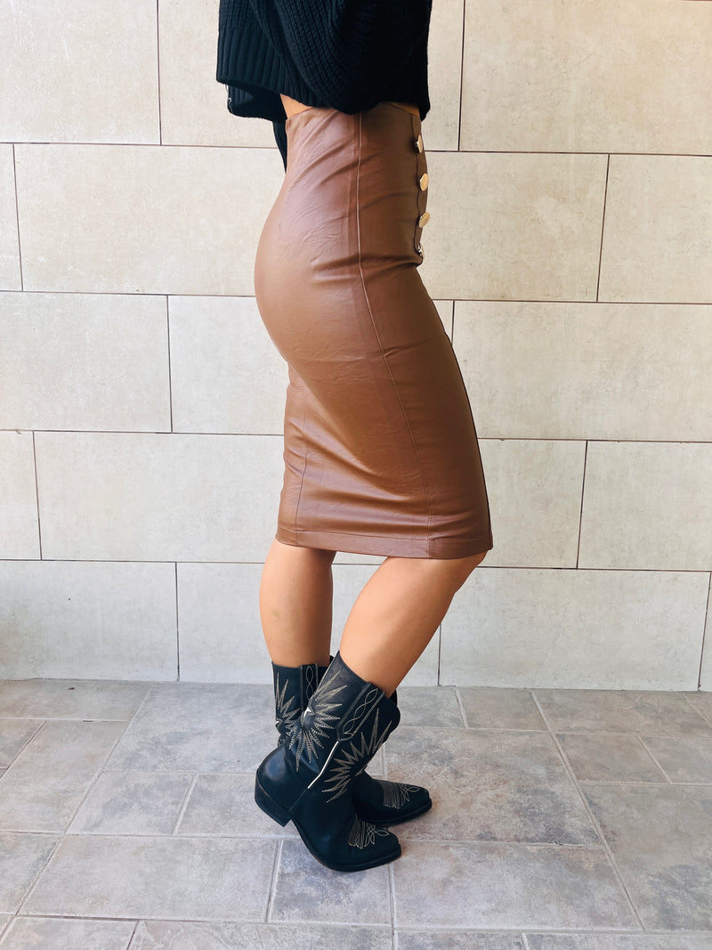 Copper Pencil Leather Skirt