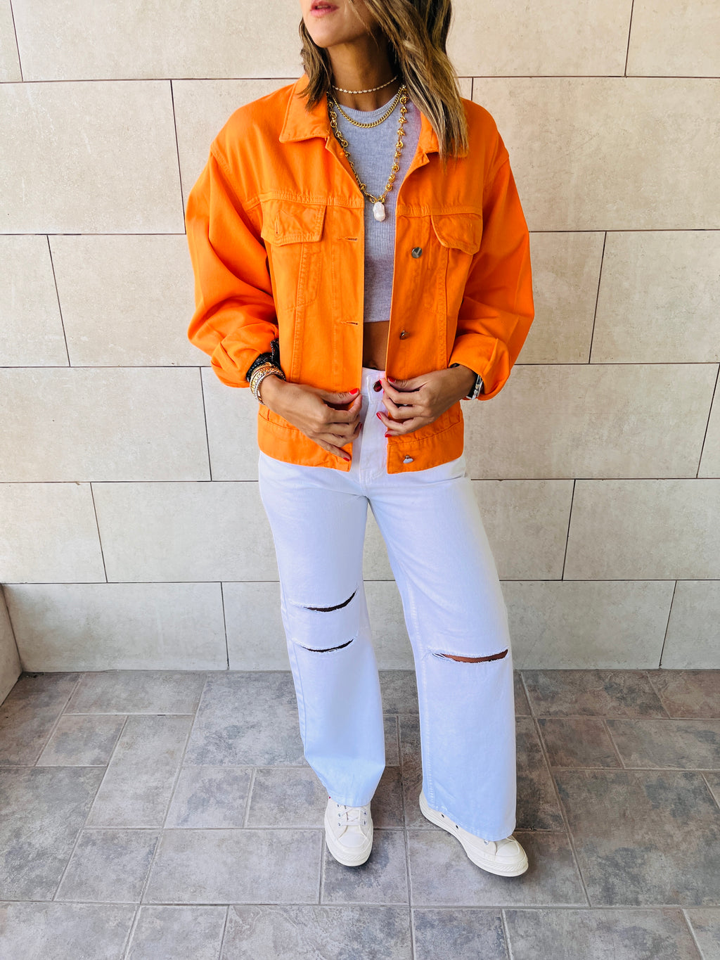 Orange Colored Denim Jacket