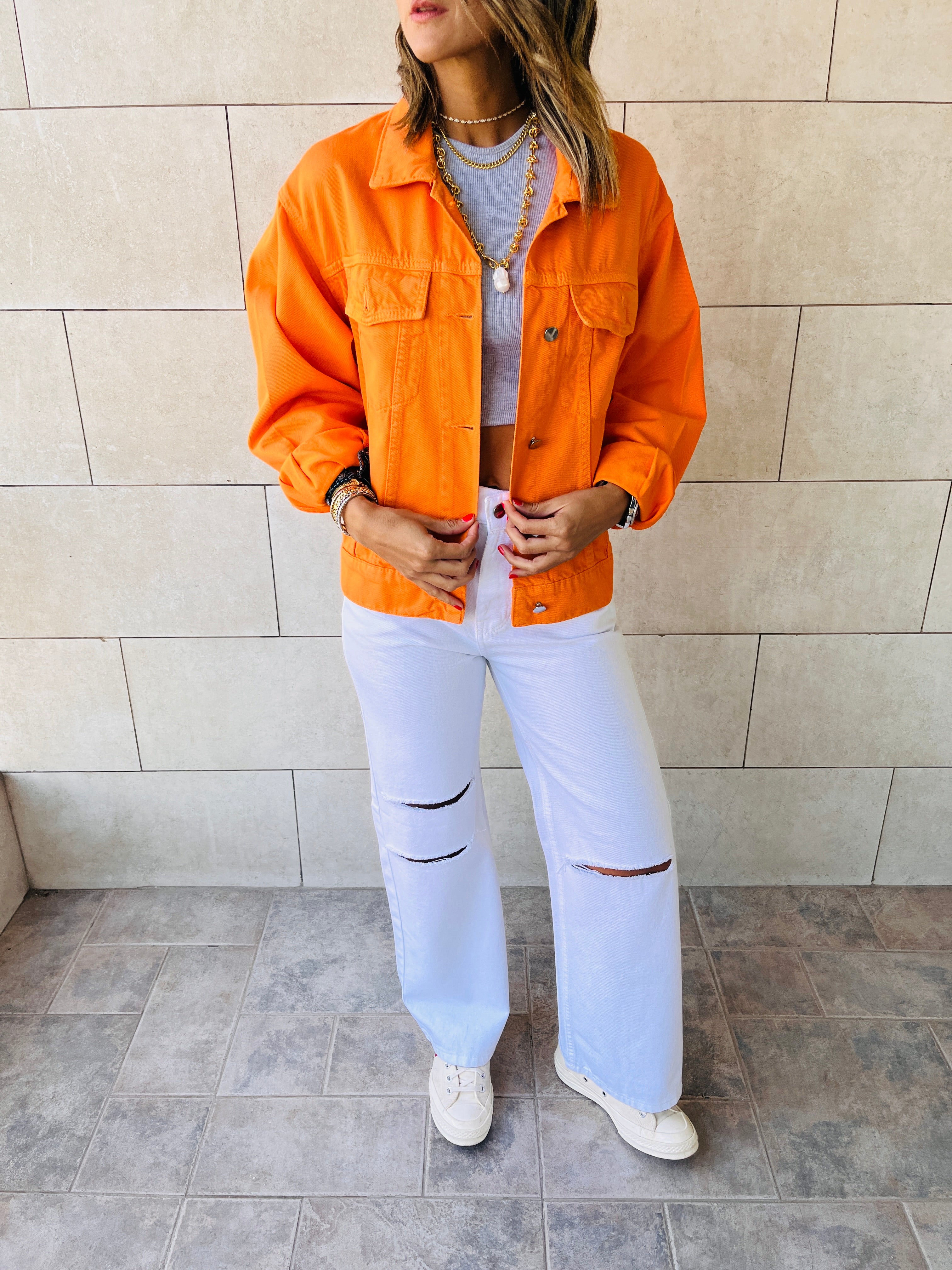 Orange Colored Denim Jacket