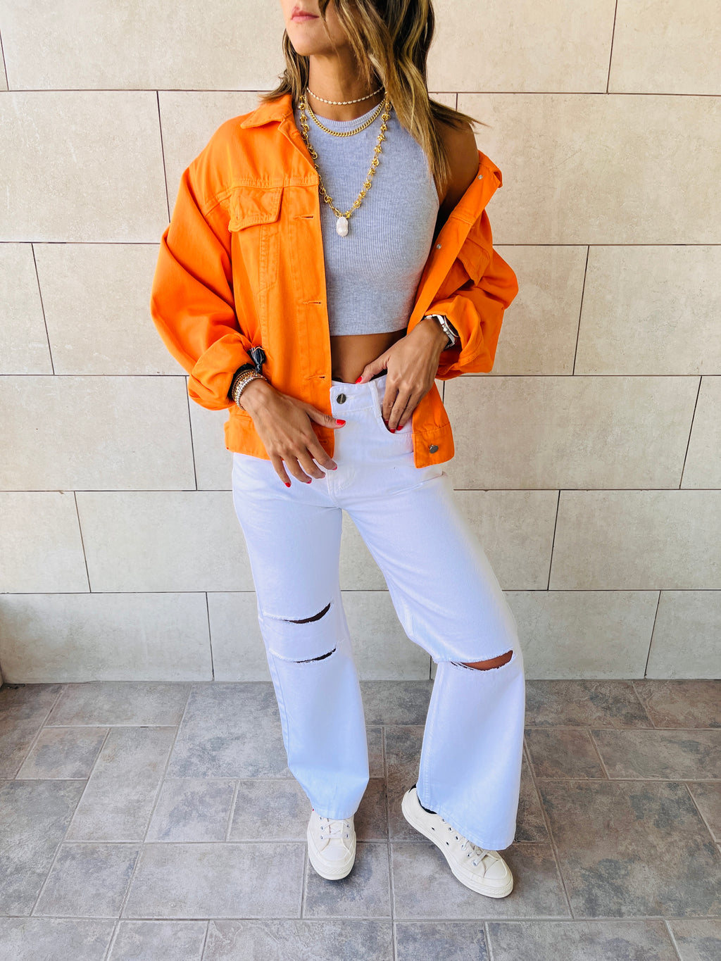 Orange Colored Denim Jacket