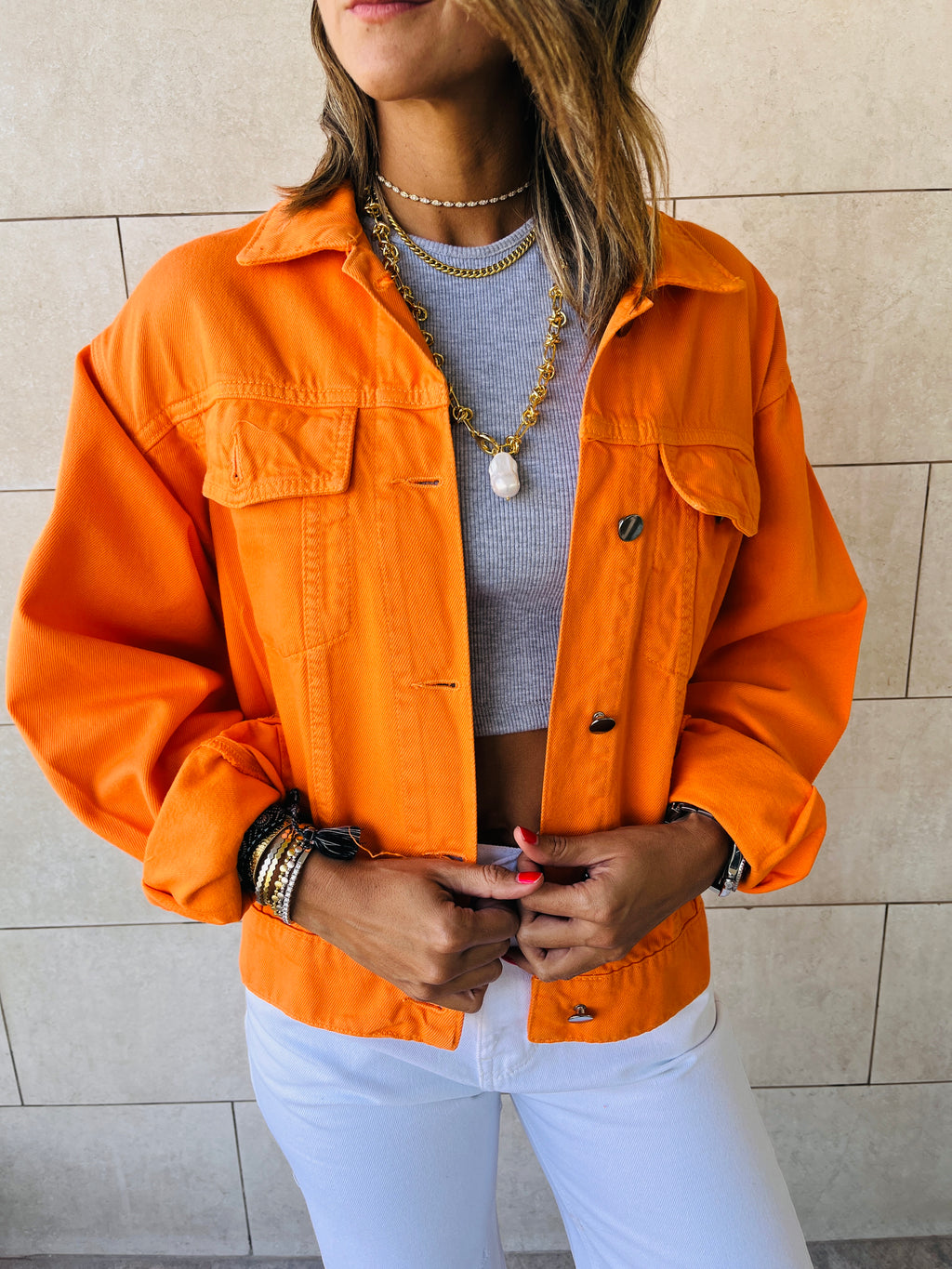 Orange Colored Denim Jacket