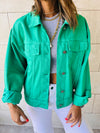 Green Colored Denim Jacket