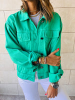 Green Colored Denim Jacket