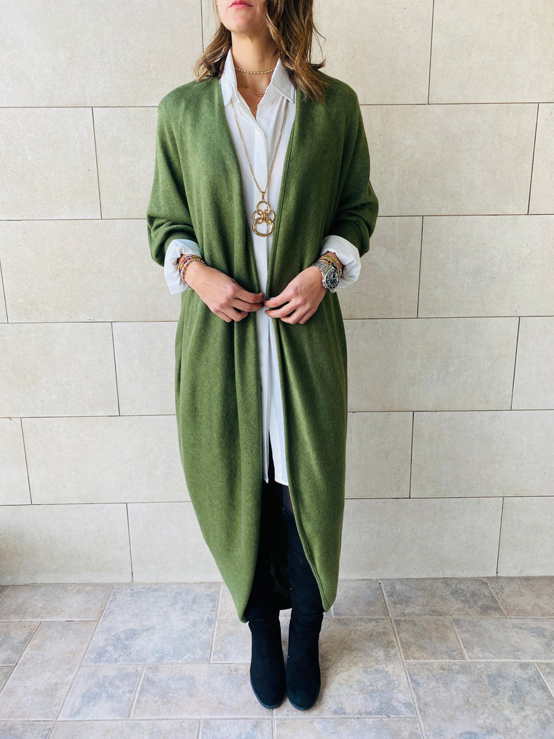 Olive Longline Shrug Cardigan