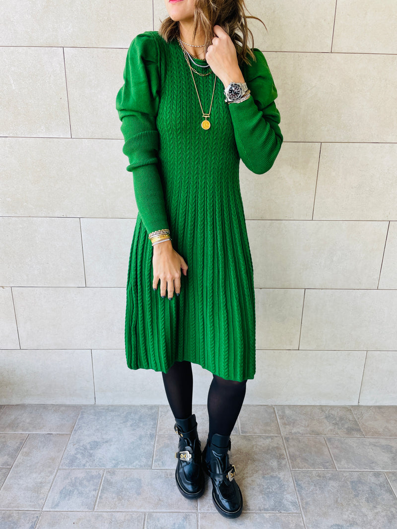 Green Cable Swing Dress