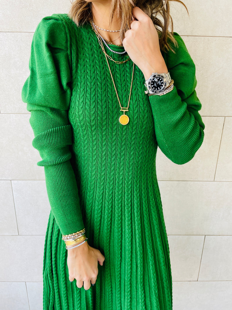 Green Cable Swing Dress