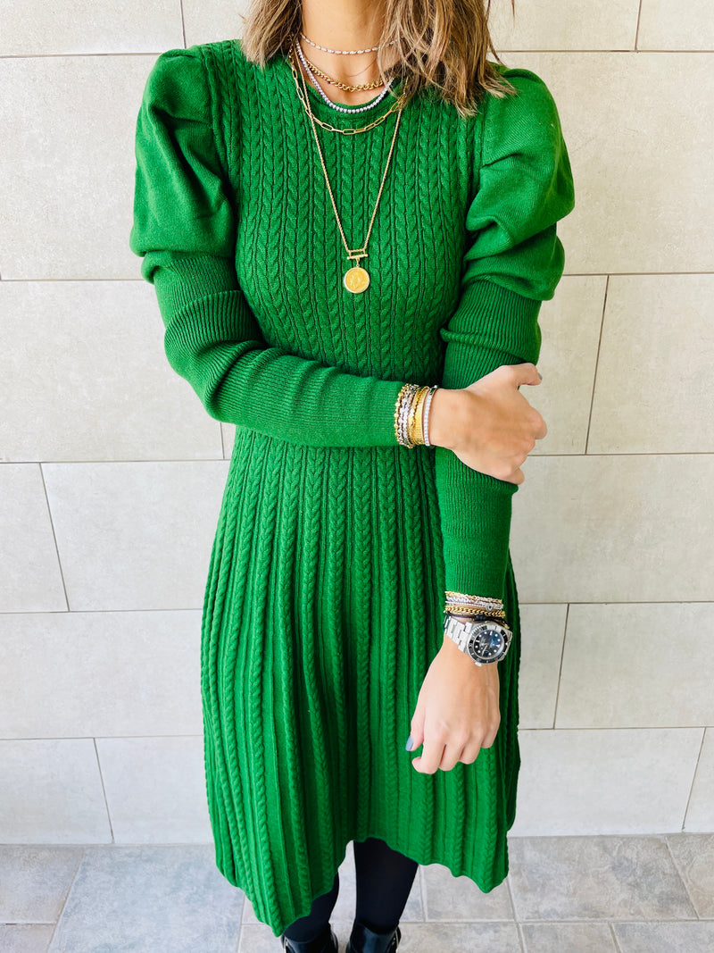 Green Cable Swing Dress