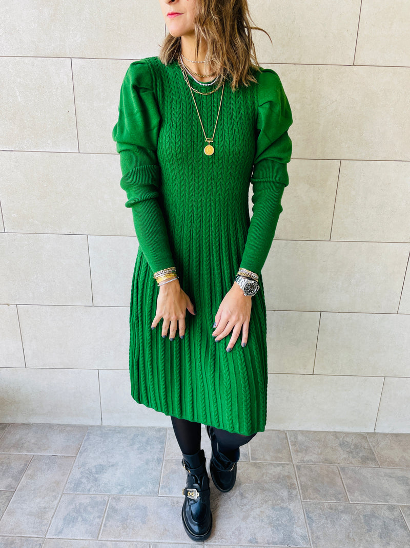 Green Cable Swing Dress