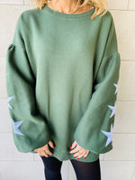 Olive Star Embroidered LongLine Sweatshirt