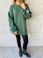 Olive Star Embroidered LongLine Sweatshirt