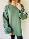 Olive Star Embroidered LongLine Sweatshirt