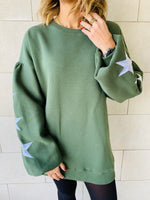 Olive Star Embroidered LongLine Sweatshirt