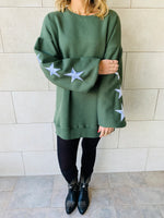 Olive Star Embroidered LongLine Sweatshirt