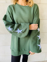 Olive Star Embroidered LongLine Sweatshirt