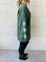 Olive Star Embroidered LongLine Sweatshirt