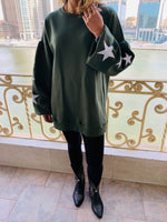 Olive Star Embroidered LongLine Sweatshirt