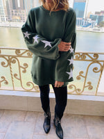 Olive Star Embroidered LongLine Sweatshirt