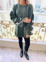 Olive Star Embroidered LongLine Sweatshirt