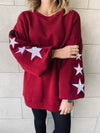 Burgundy Star Embroidered LongLine Sweatshirt
