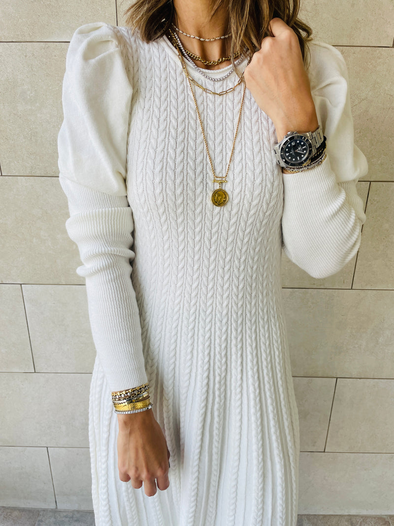 White Cable Swing Dress