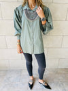 Olive Puffed Sleeve Shirt