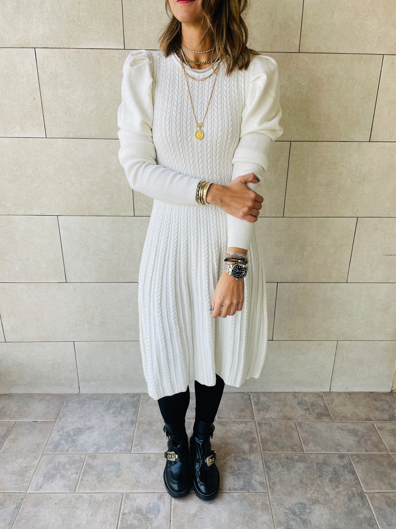 White Cable Swing Dress