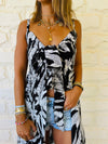 Black Floral Tie Top
