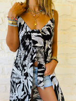Black Floral Tie Top