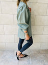 Olive Puffed Sleeve Shirt