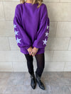Purple Star Embroidered LongLine Sweatshirt