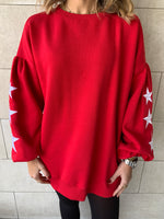 Red Star Embroidered LongLine Sweatshirt