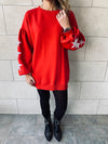 Red Star Embroidered LongLine Sweatshirt