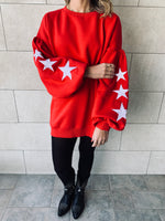 Red Star Embroidered LongLine Sweatshirt