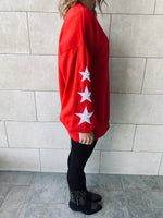 Red Star Embroidered LongLine Sweatshirt