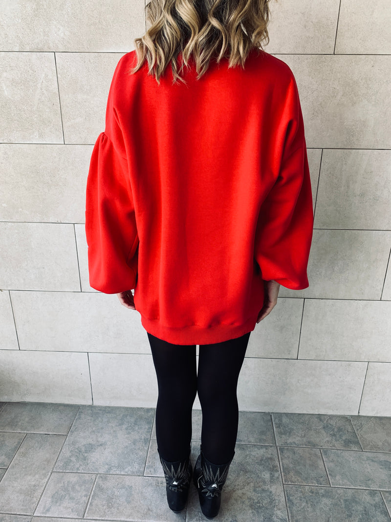 Red Star Embroidered LongLine Sweatshirt