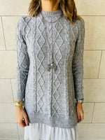 Grey Cable Plisse Hem Tunic