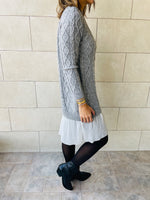 Grey Cable Plisse Hem Tunic