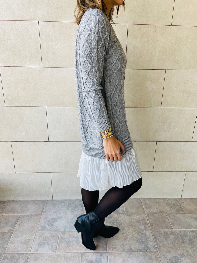 Grey Cable Plisse Hem Tunic